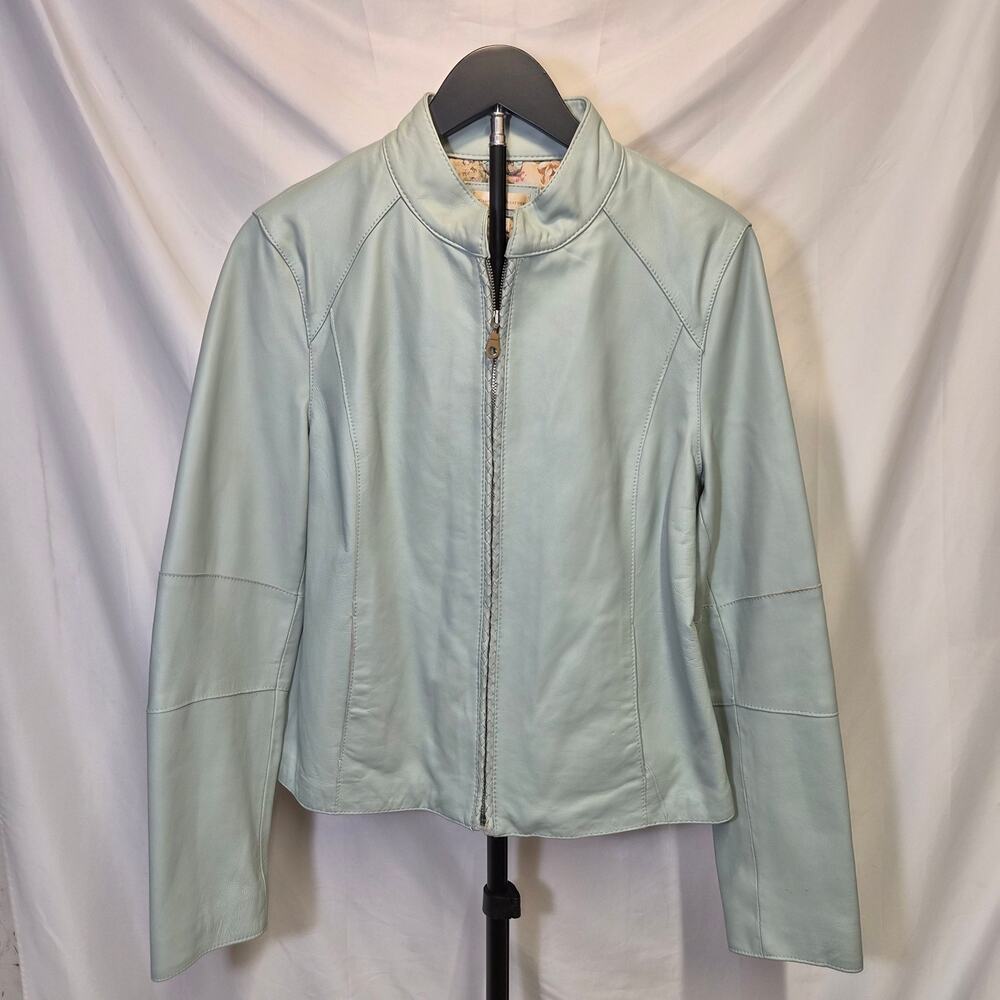 Wilson's Leather Mint Sage Green Zip-Front Jacket Womens L Pastel Luxury Classic